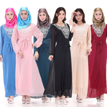 Hot árabe dubai abaya mulheres muçulmanos vestido de cor pura manga longa chiffon roupa islâmica